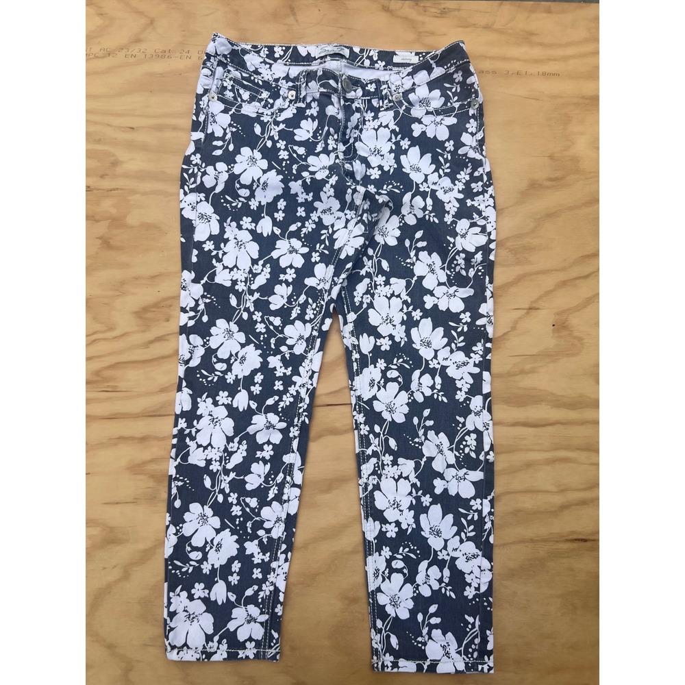Seven7 Girls Skinny Jeans Navy White Floral Print Denim Size 14 Stretch Pants